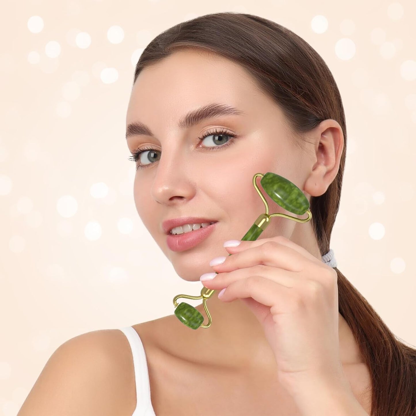 Natural Gua Sha & Jade Roller Set, Gua Sha Tool for Face & Body, Anti-Swelling Skin Tightening Home SPA Tool, Muscle Relief Safe Polished Jade, Self-Care Gift Set for Home Travel