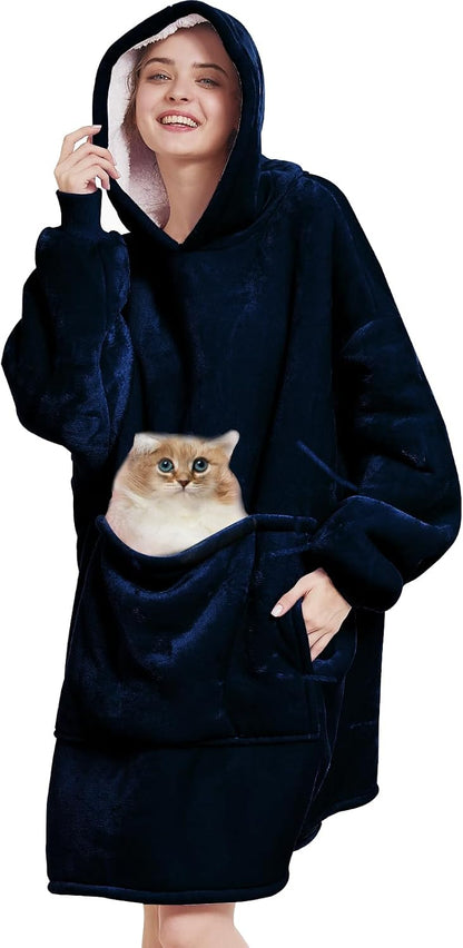 Aemilas Wearable Blanket Hoodie - Warm Sherpa Blanket Sweatshirt as Gifts for Adult Women Mom Men, One Size Fits All