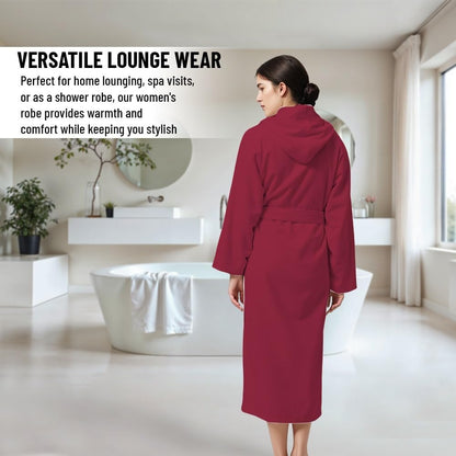 KAHAF COLLECTION Women Hooded 100% Cotton Terry Bathrobe, Soft Absorbent Quick Dry Robe for Spa, Shower & Home Wear
