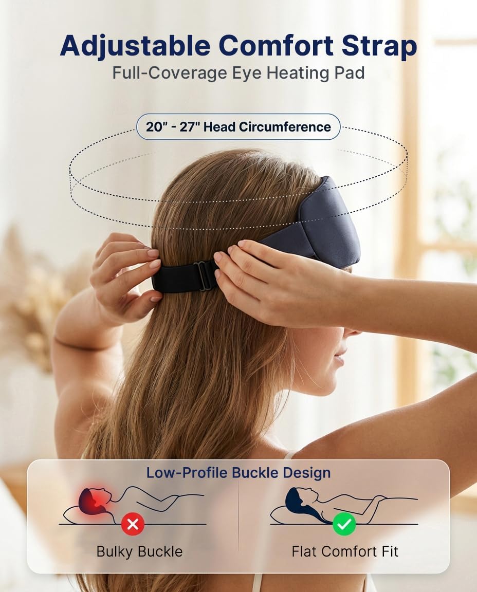 Heated Eye Mask for Dry Eyes, USB Powered Silk Warm Eye Compress & Eye Heating Pad, Washable Dry Eye Mask with 3 Heat & 4 Timer Settings for Blepharitis Stye Migraine Sinus MGD Puffiness（Blue）