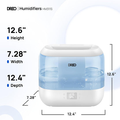 DREO 4L Smart Cool Mist Humidifiers for Bedroom HM311S Black | Top Fill, Quiet Sleep 28 dB, 36H Runtime for large room, Touch/APP/Voice Control, Nightlight, ideal for Baby, Plants, Nursery
