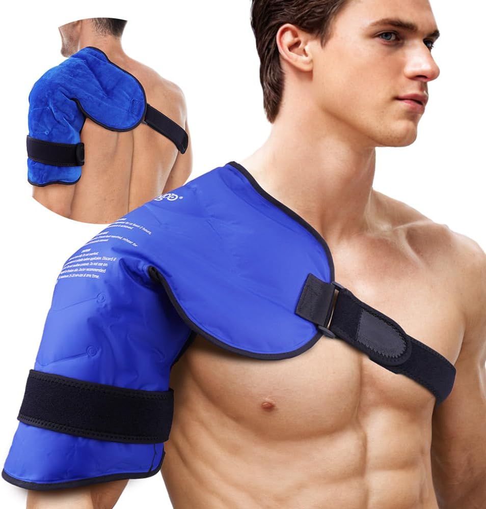 NEWGO Shoulder Ice Pack Rotator Cuff - Reusable Cold Therapy Wrap Shoulder Brace for Pain Relief, Gel Ice Pack for Injuries & Surgery Recovery with Adjustable Strap - Purple