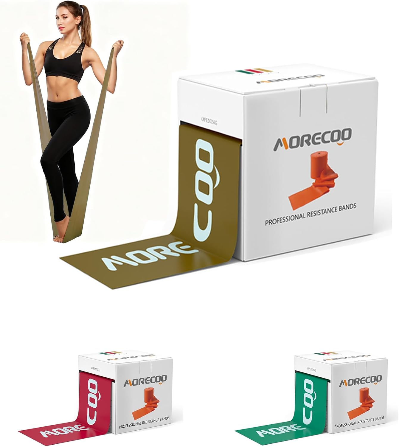 MORECOO Resistance Bands for Physical Therapy & Workout - 25 Yard Natural Latex Exercise Band Roll, Cut-to-Length Elastic Stretch Bands for Rehab, Pilates, Strength Training & Home Gym