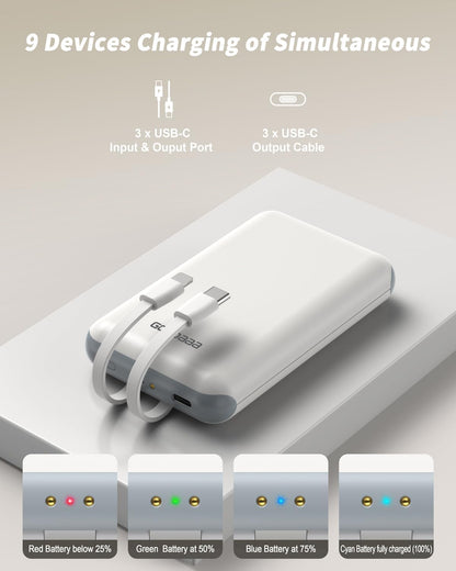 GOODaaa Portable Charger, 10000mAh Slim Power Bank Built in Cables