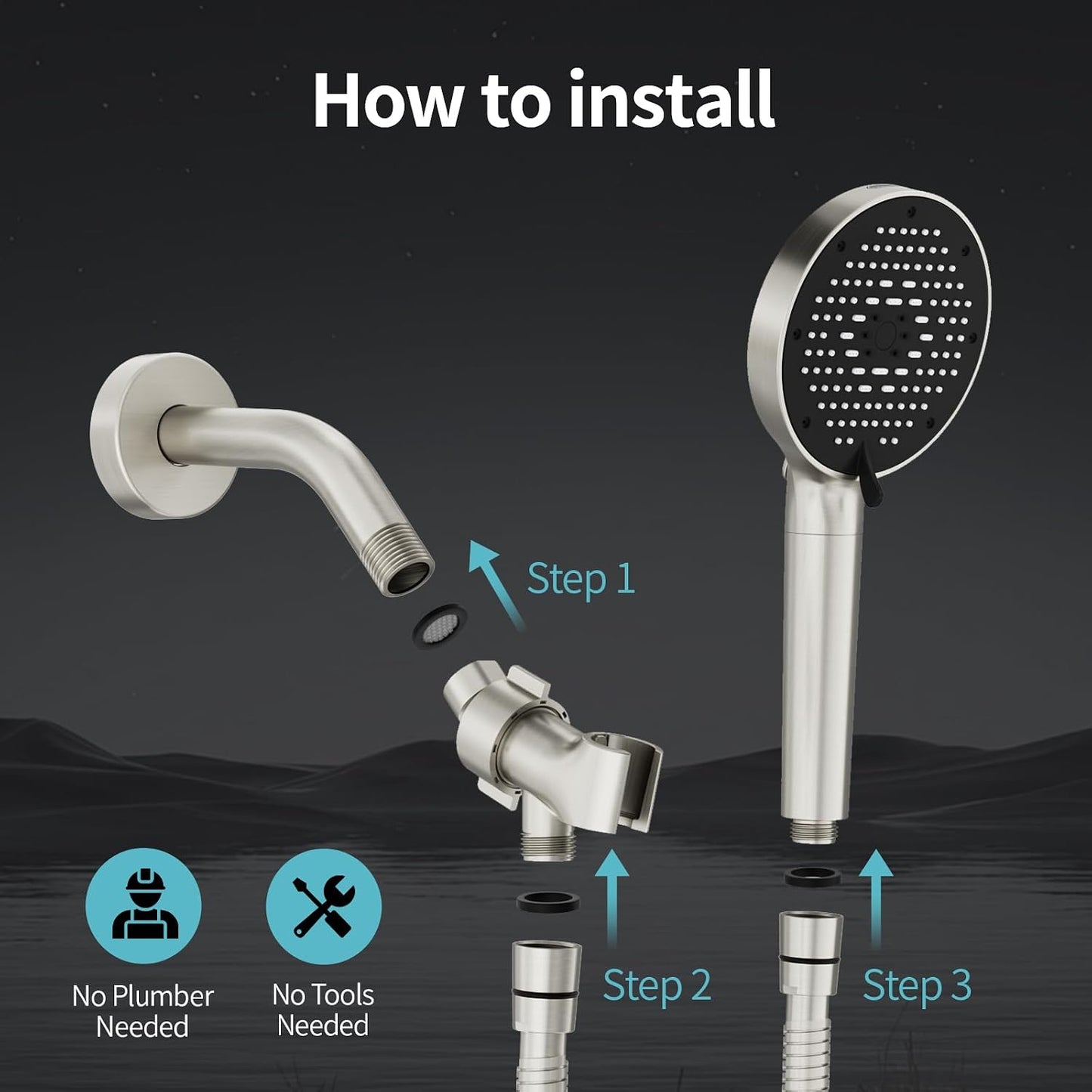 SR SUN RISE NSF Certified Filtered Shower Head with Handheld for Hard Water to Remove Chlorine High Pressure 9-Spray Setting (with Power Wash) Anti-Clog Nozzles (1 Filter, Chrome Silver)