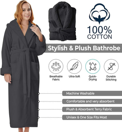 KAHAF COLLECTION Cotton Terry Robes for Women and Men, Terry Shawl Collar Bathrobe, ONE SIZE - UNISEX Men & Women Spa Robe