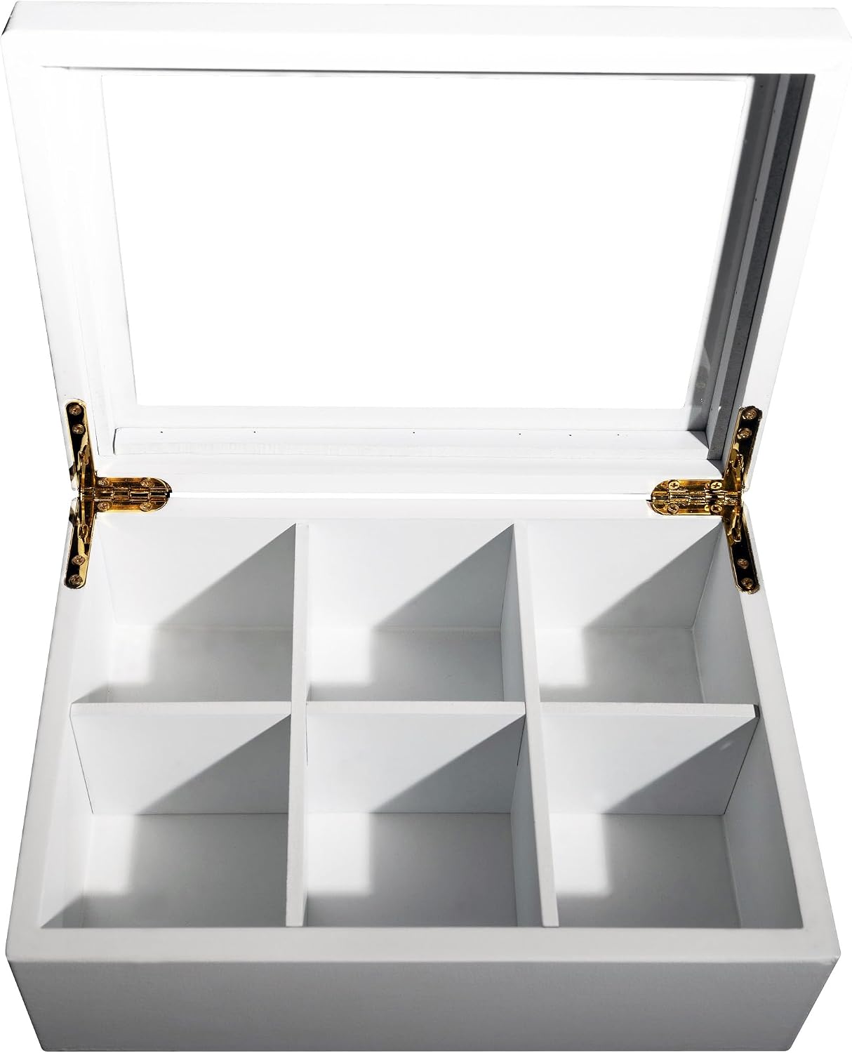 Break Tradition Wooden Tea Organizer For Tea Bags - 6 Compartments, Clear Top Window, Lid Stays Open (Black)