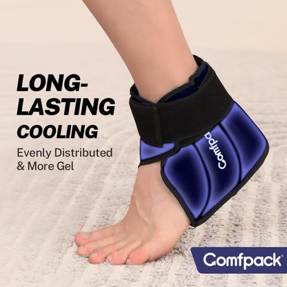 Comfpack Ankle Ice Pack Wrap for Swelling, FSA Eligible, Heel Ice Pack for Pain Relief, Hot Cold Therapy Cold Pack for Plantar Fasciitis, Achilles Tendonitis, Ankle Sprain, Foot Pain, Black