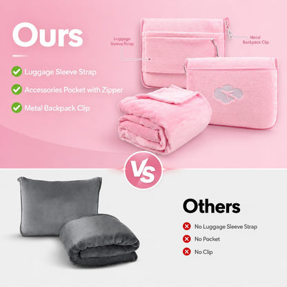 Blanket Pillow for Airplane Travel Essentials -3 In 1 Plane Travel Set Pink