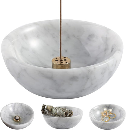 Koville Italian Travertine Incense Holder, 6" Incense Holders for Sticks, Sturdy Incense Burner Ash Catcher, Ideal for Meditation, Relaxing, Easy to Clean