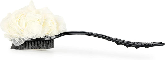 Shower Body Brush with Bristles and Loofah,Back Scrubber Bath Mesh Sponge with Curved Long Handle for Skin Exfoliating Bath, Massage Bristles Suitable for Wet or Dry, Men and Women (Blue)
