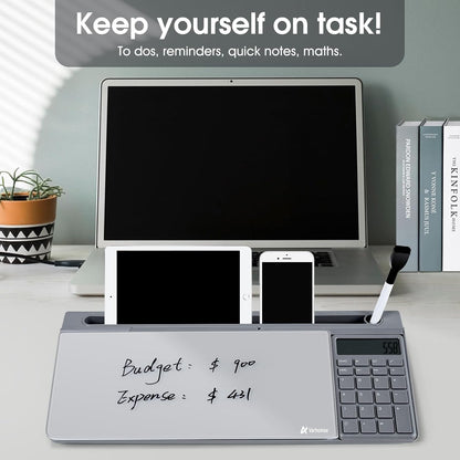 Varhomax Glass Weekly Dry Erase Desk White Board, Desktop to Do List Planner Whiteboard Calendar with Storage Caddy Memo for Home and Office, White