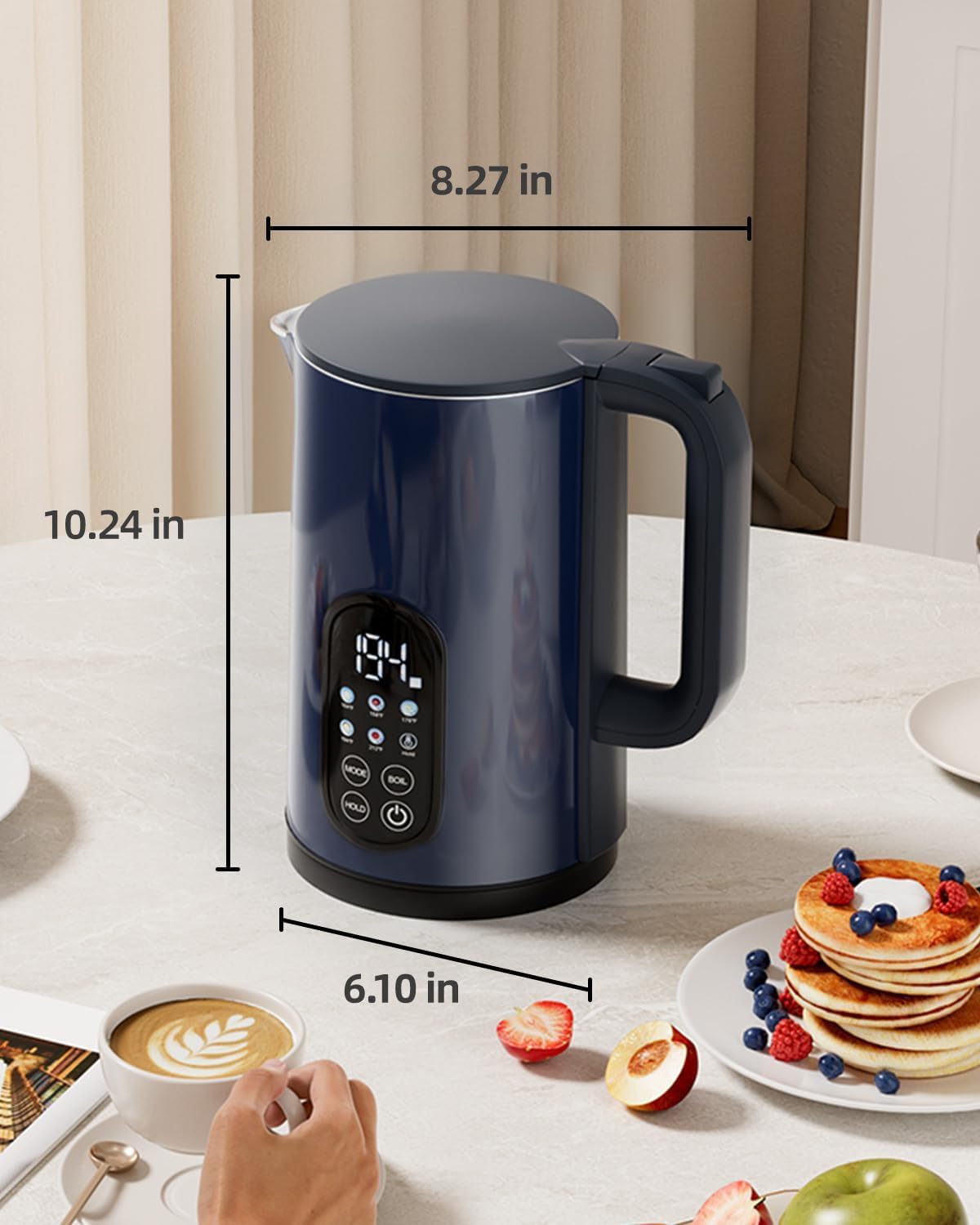 Electric Kettle with Temperature Control, 1.7L Hot Water Kettle for Tea, Coffee & Daily Use, 5 Presets, 2H Keep Warm, Stainless Steel Interior, Auto Shut-Off, Cordless Electric Tea Kettle, Blue