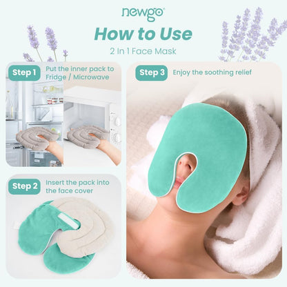 NEWGO Face Heating Pad Sinus Relief Mask, Moist Heat Face Mask Microwavable, Warm Compress for Sinus Pressure Relief, Migraine, Tension Headache Relief - Purple