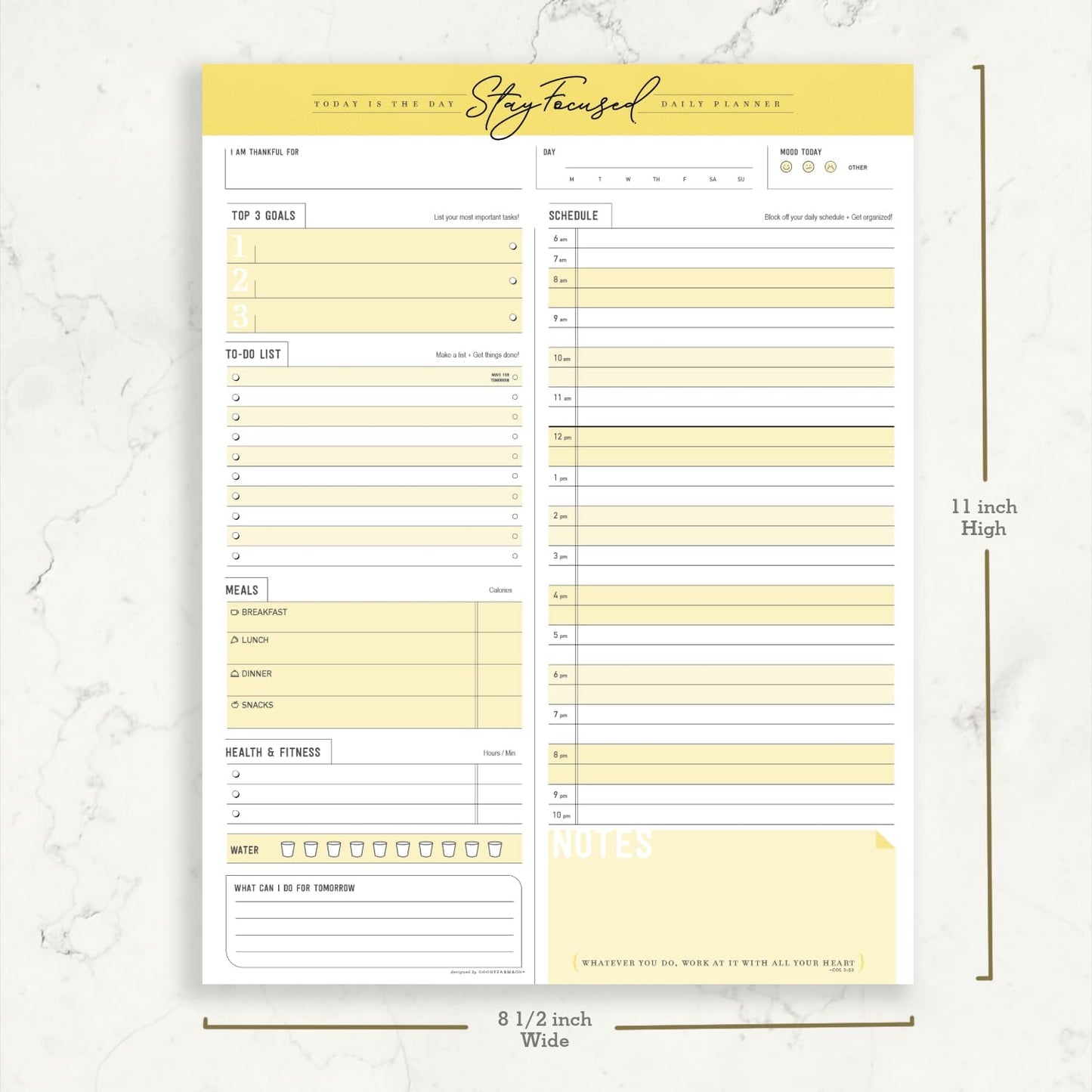 Daily Notepad Planner To Do Schedule - Stay Focused 50 Tear off Premium Made USA (Rose Pink)