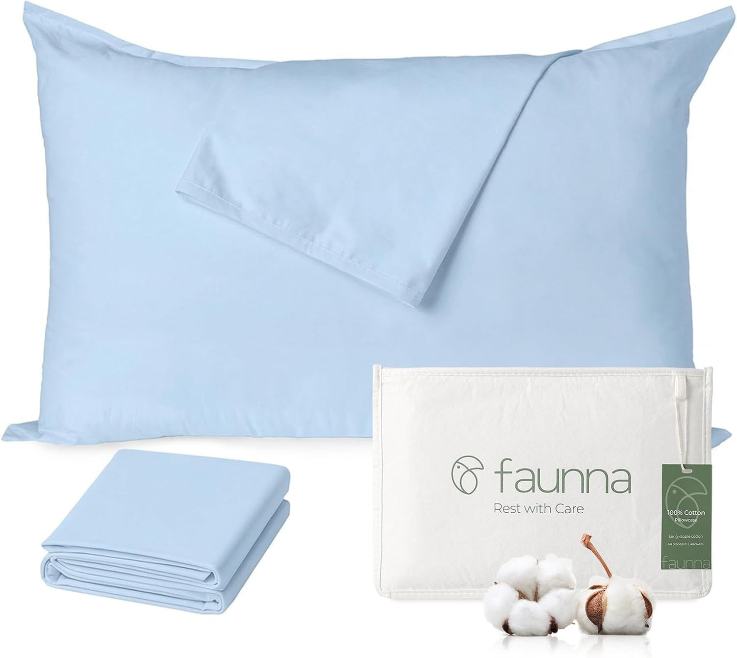 FAUNNA 100% Cotton Pillow Protectors, Bed Bug Proof, Hypoallergenic, Featuring Antimicrobial Product Protection for Enhanced Freshness, Premium Breathable Zippered Protectors(Standard Size, 4 Pack)