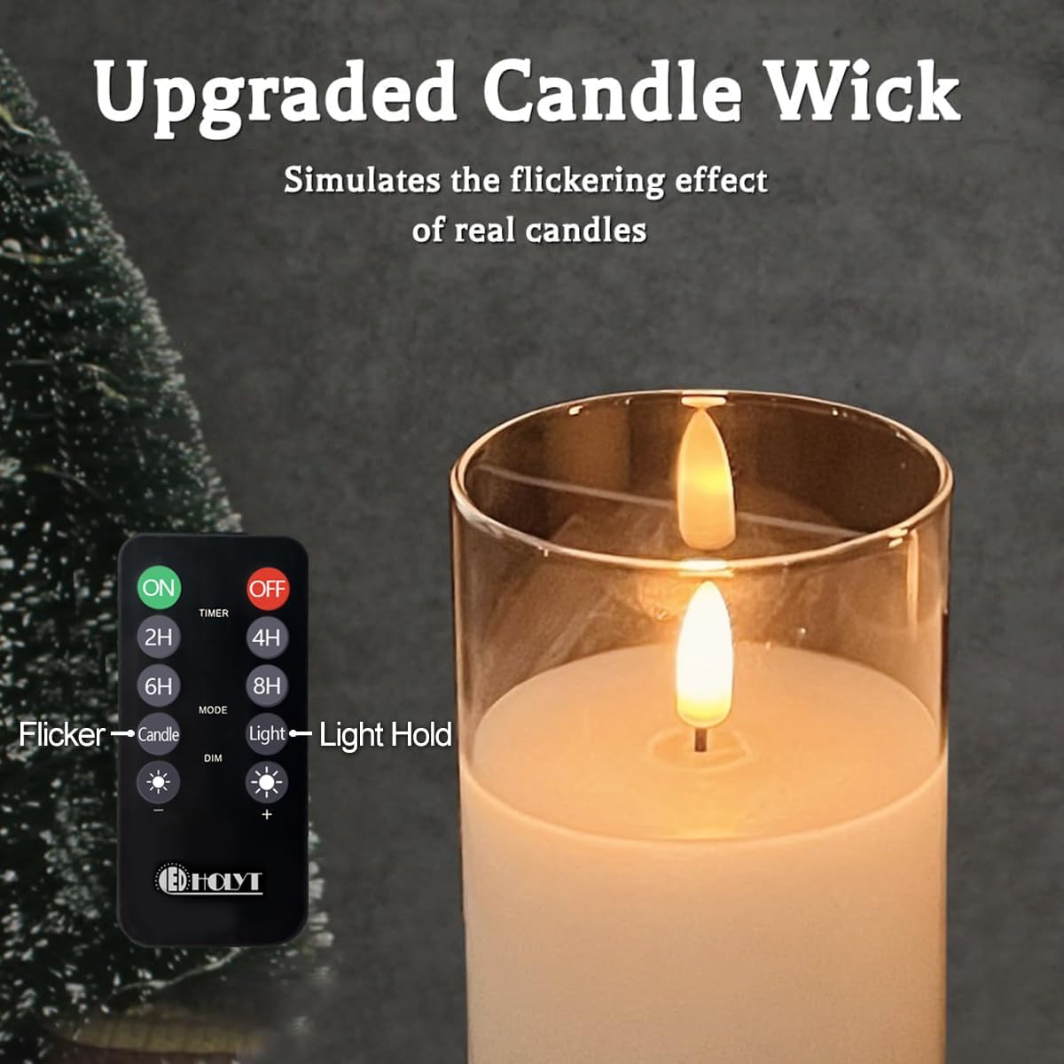 LEDHOLYT Rechargeable Flameless Glass Pillar Candles–Gifts for Women,–Set of 3, Realistic Flickering LED Flame,Remote & Timer, Ideal for Living Room, Bedroom & Halloween Festival Home Party Decor