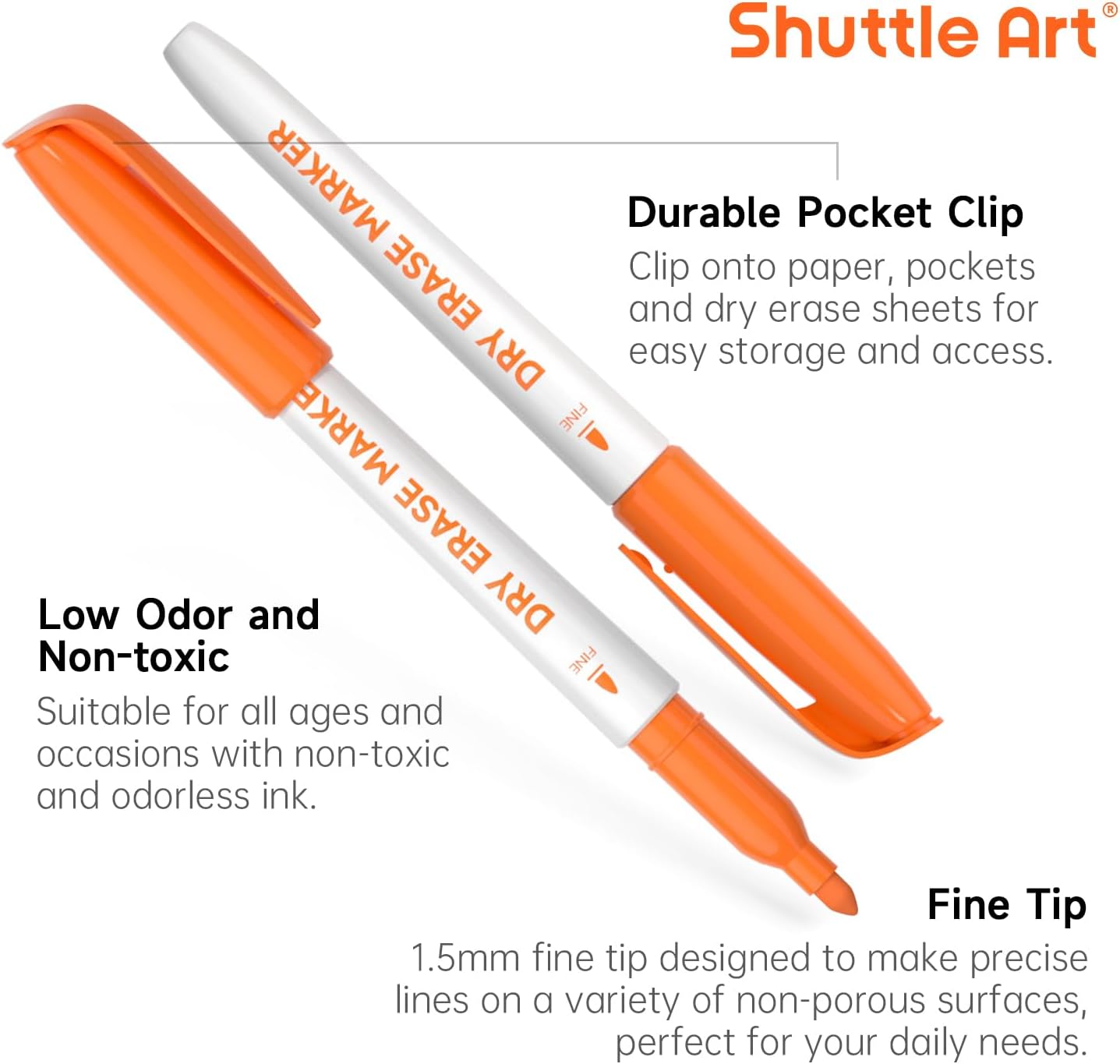 Shuttle Art Magnetic Whiteboard Markers, 20 Pieces Fine Tip and Eraser, Dry Erase Whiteboard Markers, for Writing on Whiteboards, Weekly Planner, Glass for School Office Home