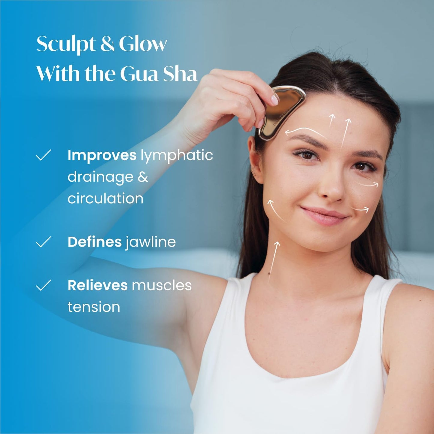PLANTIFIQUE Stainless Steel Gua Sha and Ice Roller for Face & Body - Cooling Facial Tool Set to Reduce Puffiness, Improve Lymphatic Drainage & Soothe Skin