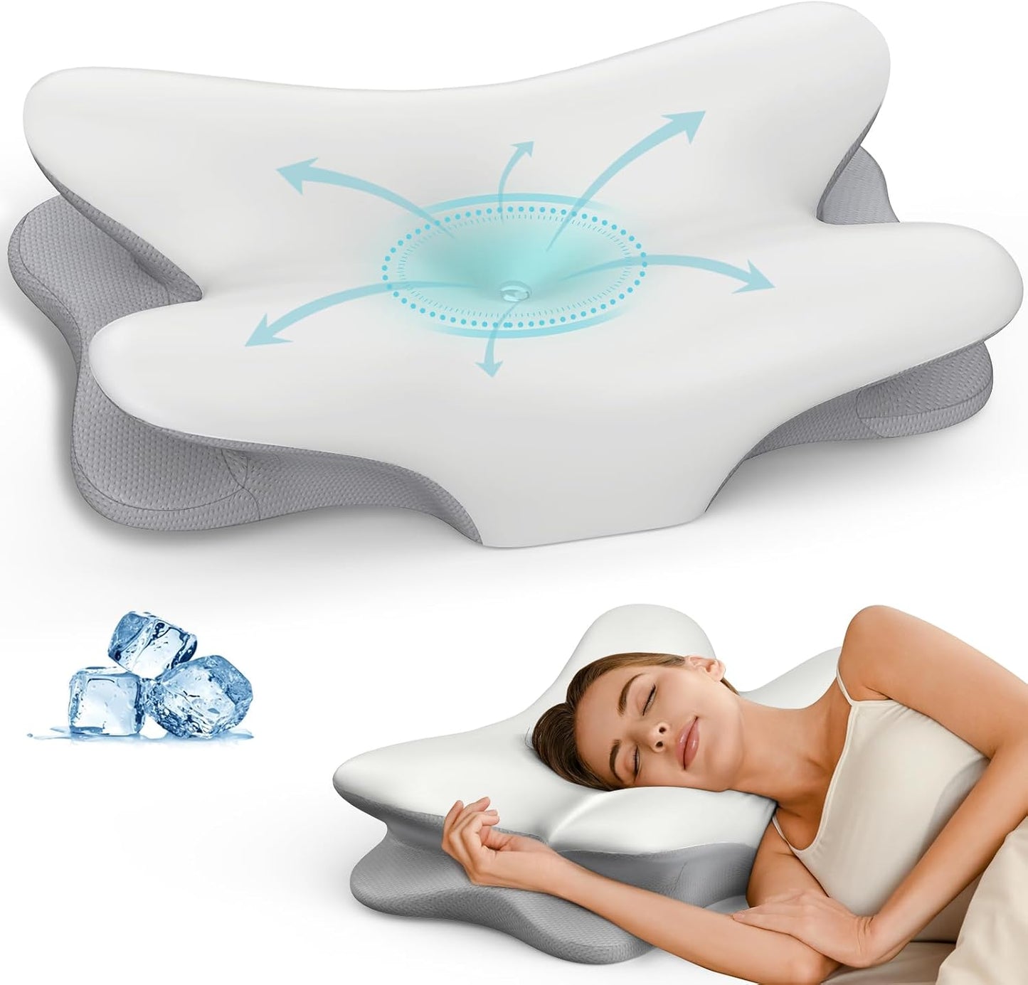 Cervical Neck Pillow for Pain Relief - Ergonomic Pillow for Neck Support, Contour Memory Foam Pillows for Sleeping, Contour Pillow for Reading & Bed Rest Pillows for Side Back Stomach Sleepers(Blue)