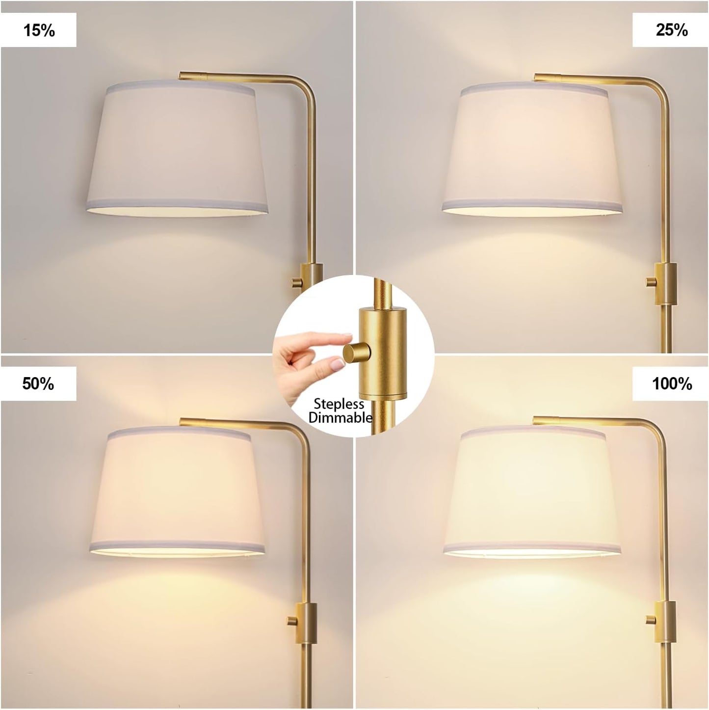 【Upgraded】 Dimmable Floor Lamp, 1000 Lumens LED Edison Bulb Included, Arc Floor Lamps for Living Room Modern Standing Lamp with Linen Shade, Tall Lamp for Bedroom Office Dining Room- Black
