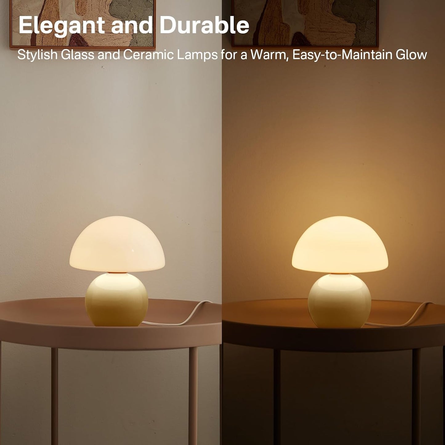 Dawnwake Mushroom Lamp Table Lamp for Bedroom,Desk Bedside Small Lamps for Living Room Night Stands,Mushroom Decor Cute Mini Modern Mid Century Lamps,Unique Aesthetic Home Living Room Decor(White)