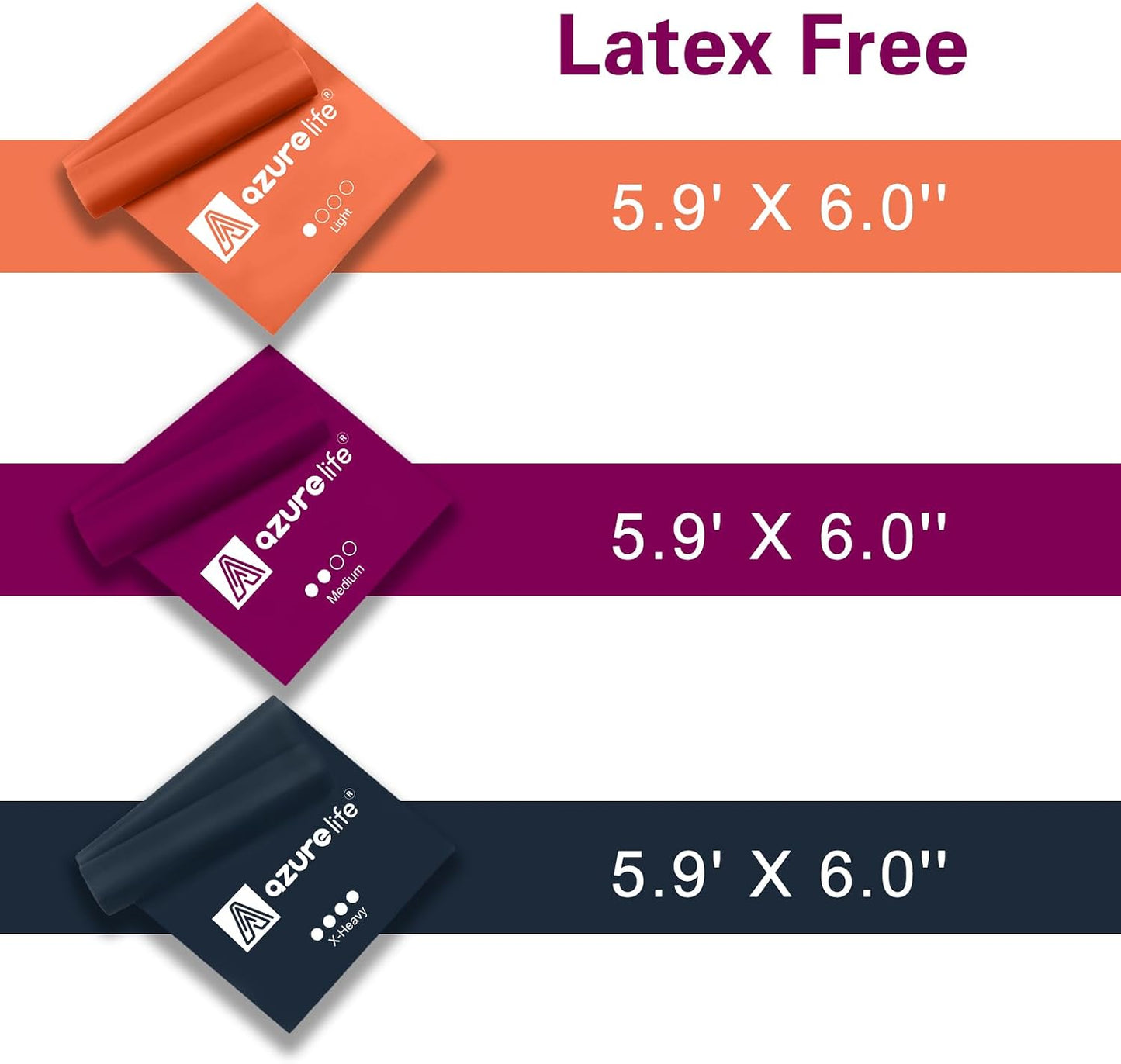 A AZURELIFE Resistance Bands,Professional Long Non-Latex Elastic Stretch Bands,Exercise Bands for Physical Therapy, Yoga, Pilates, Rehab, at-Home or The Gym Workouts, Strength Training