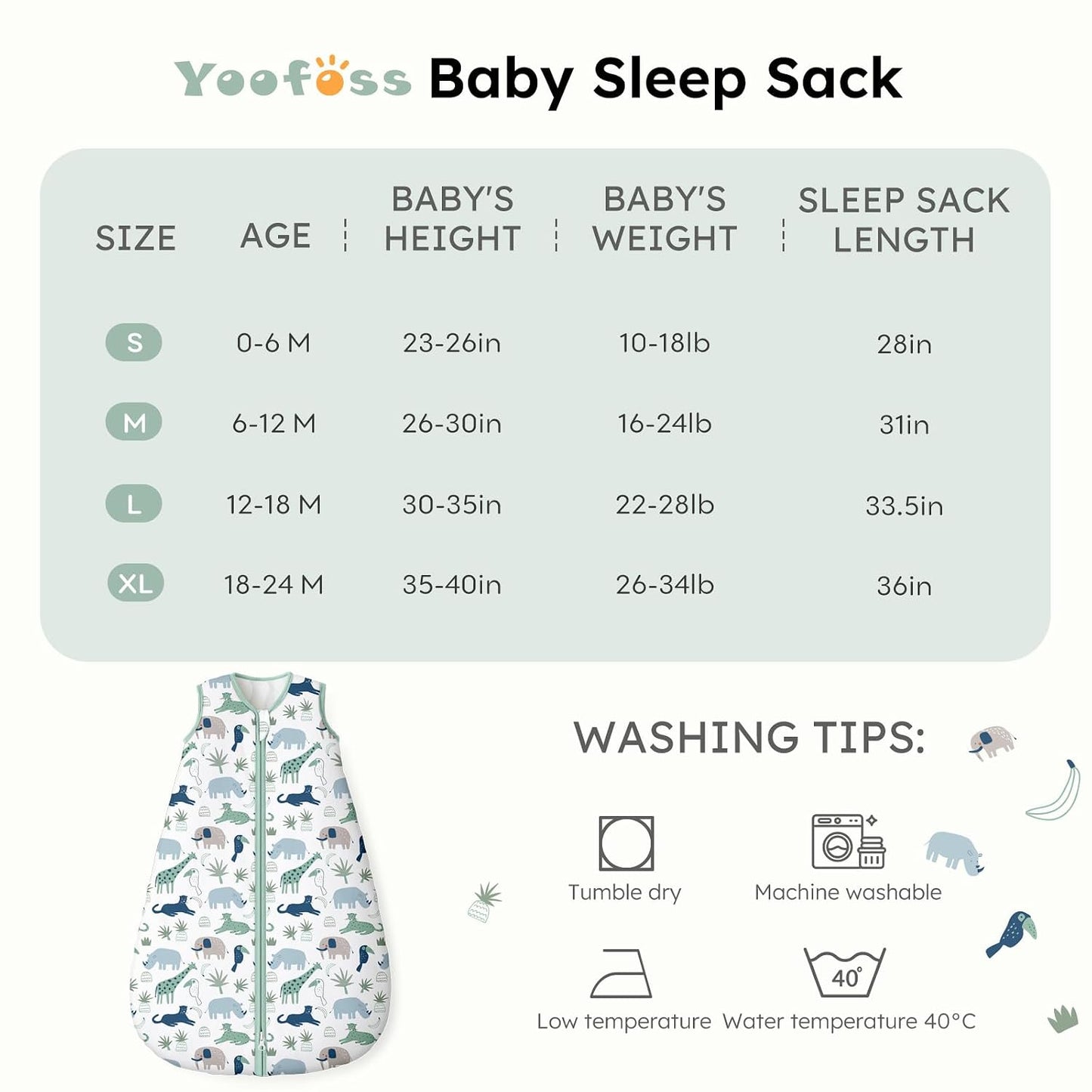 Yoofoss Baby Sleep Sack Baby Wearable Blanket 100% Cotton 2-Way Zipper Toddler Sleeping Sack