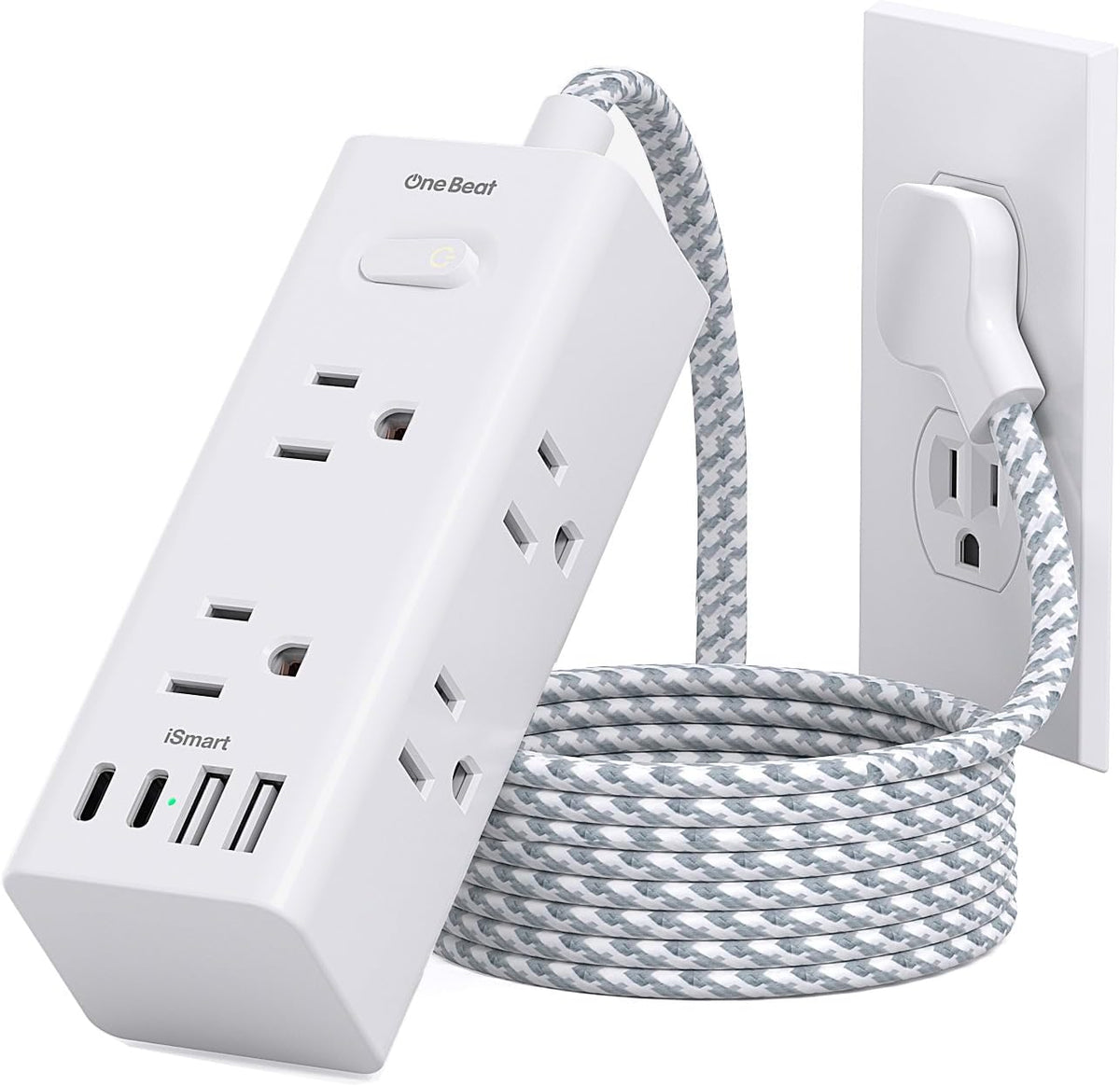 One Beat 10Ft Extension Cord with Multiple Outlets,Flat Plug Power Strip
