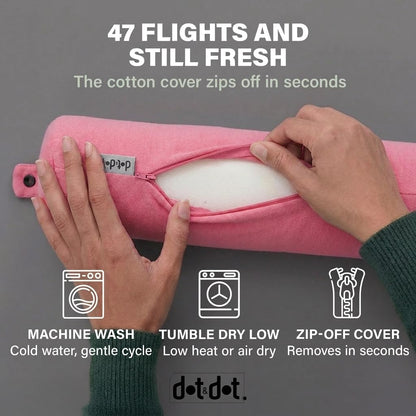Dot&Dot Twist Memory Foam Travel Pillow, Bendable Neck Pillow for Airplane, Car and Home, 26-Inch Adjustable Roll with Washable Cotton Cover, Gray