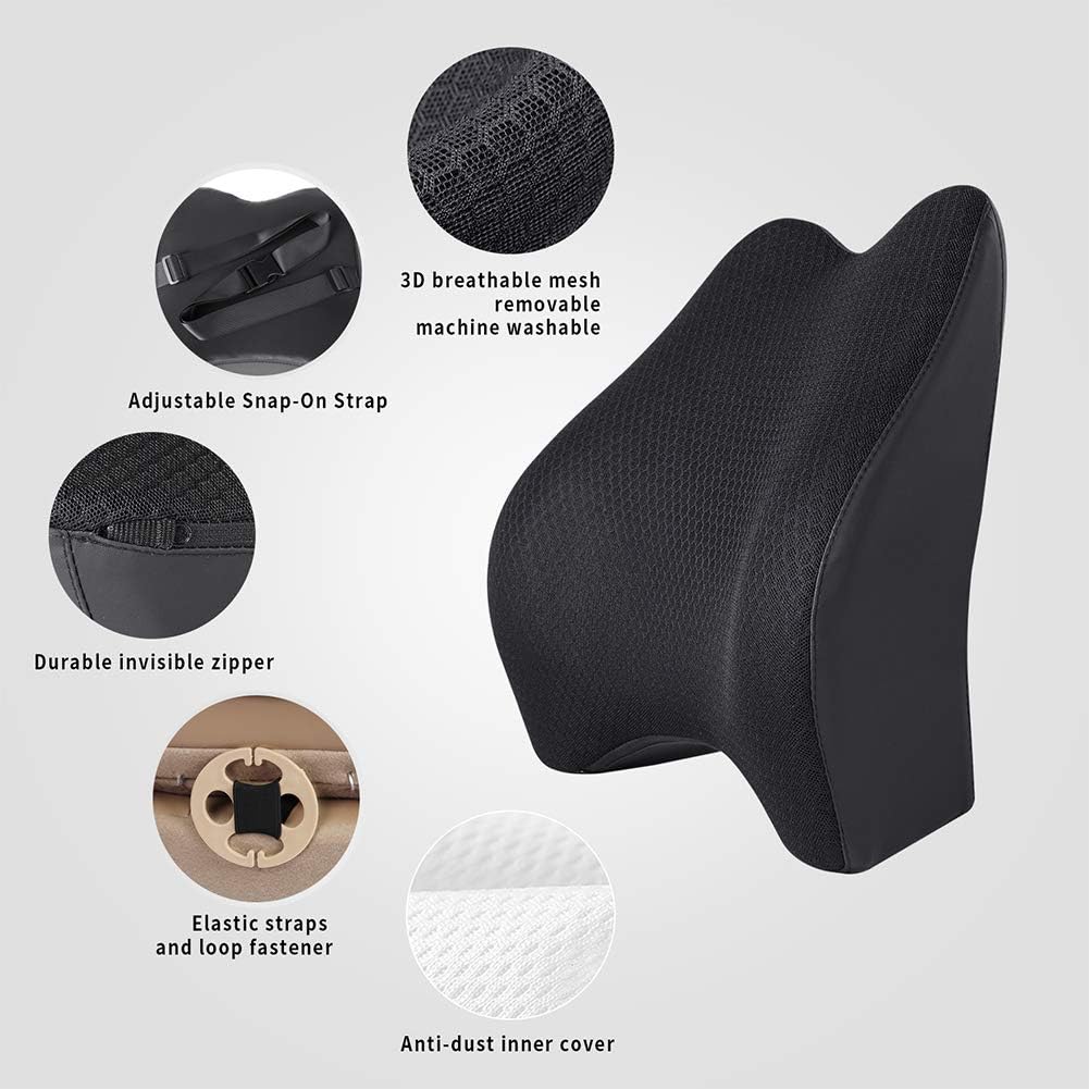 Memory Foam Lumbar Support Pillow for Car - Lower Back Support Cushion for Driving, Back Pain Relief for Car Seat, Office Chair, Wheelchair (Gray)