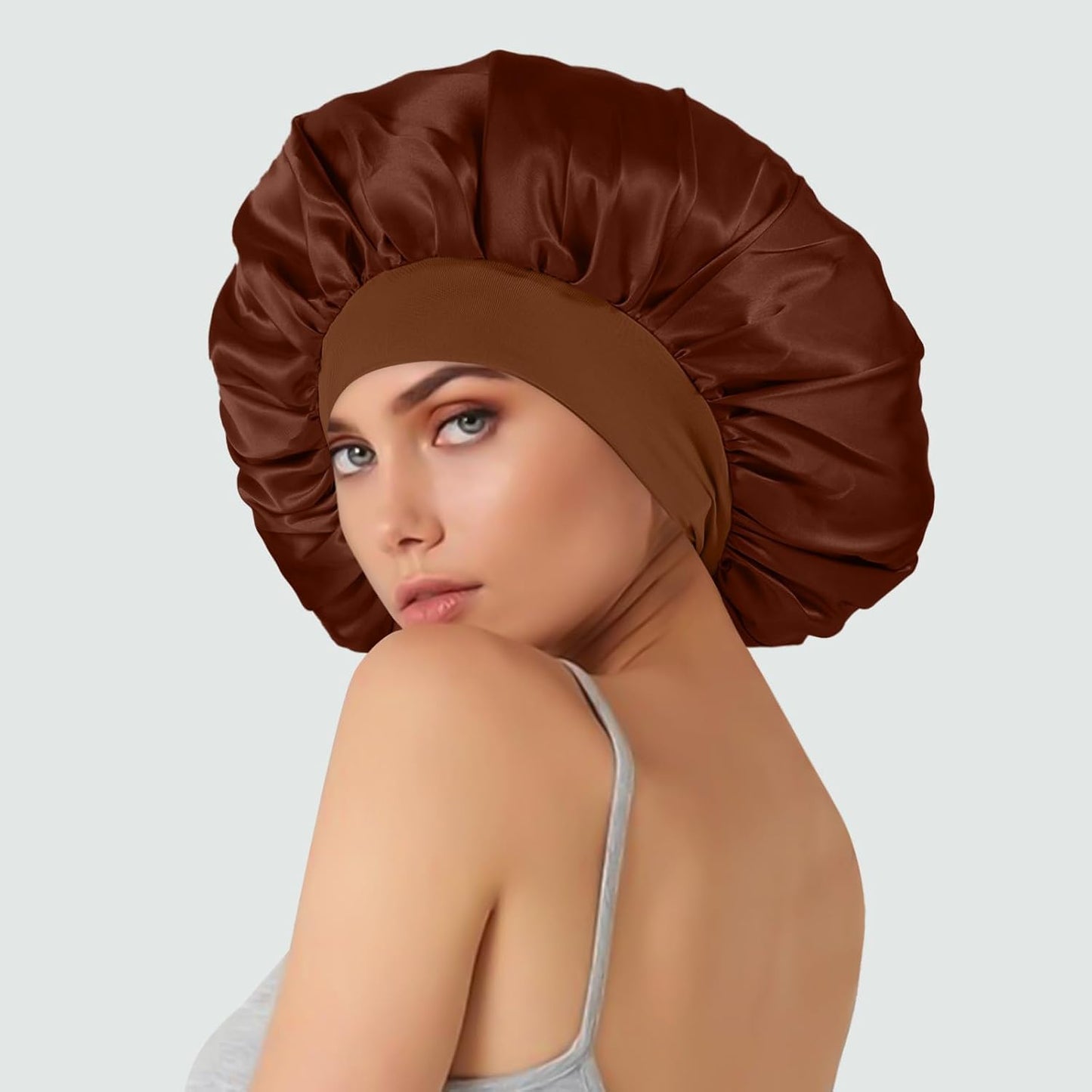 Extra Large Satin Bonnet Hair Cap for Women Men | 17inches, Jumbo Silk Sleep Cap, Wide Elastic Band for Braids Curly Hair Locs, Black