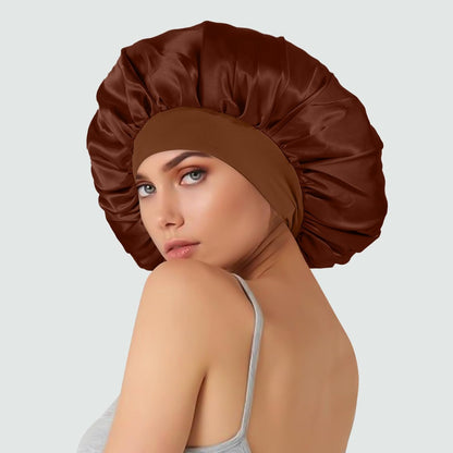 Extra Large Satin Bonnet Hair Cap for Women Men | 17inches, Jumbo Silk Sleep Cap, Wide Elastic Band for Braids Curly Hair Locs, Black