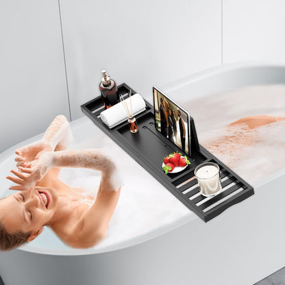 Premium Bamboo Bathtub Tray Caddy - Bath Tub Tray Table for Bathtub - Bath Caddy Tray for Bathtub, Expandable Size, Fits Most Bath Tubs