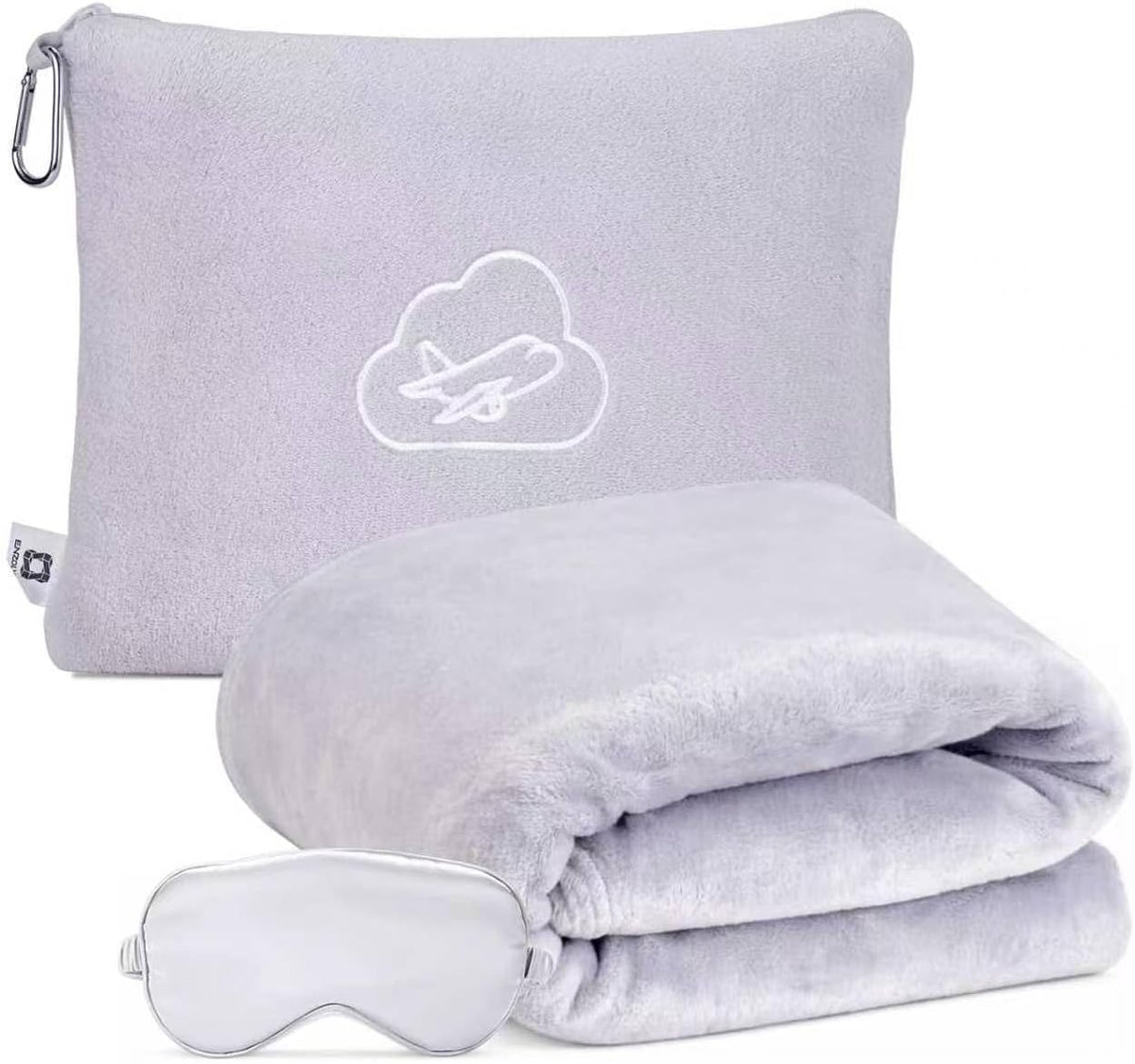 Travel Blanket Pillow,Airplane Blanket Compact with Bag Eye Mask, Ultra-Soft,Warm & Lightweight Included,Travel Essentials for Women & Men, Luggage Sleeve & Backpack Clip 65x40 in, Grey