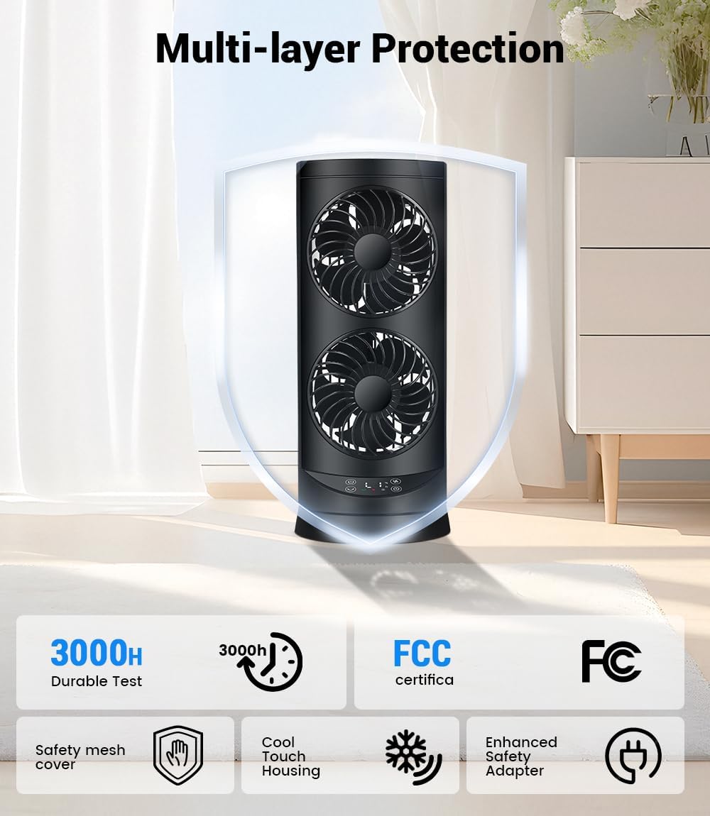 KopBeau Tower Fan for Bedroom, Portable Desk Table Fan with Remote,4 Speeds,12H Timer,60° & 110° Oscillating Electric Fans that Blow Cold Air,Fast Cooling Fan for Home Office Dorm