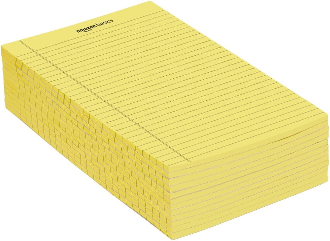 Amazon Basics Wide Ruled Lined Writing Note Pads for Office Supplies, 8.5" x 11.75", White, 12-Pack of 50 Perforated Sheets