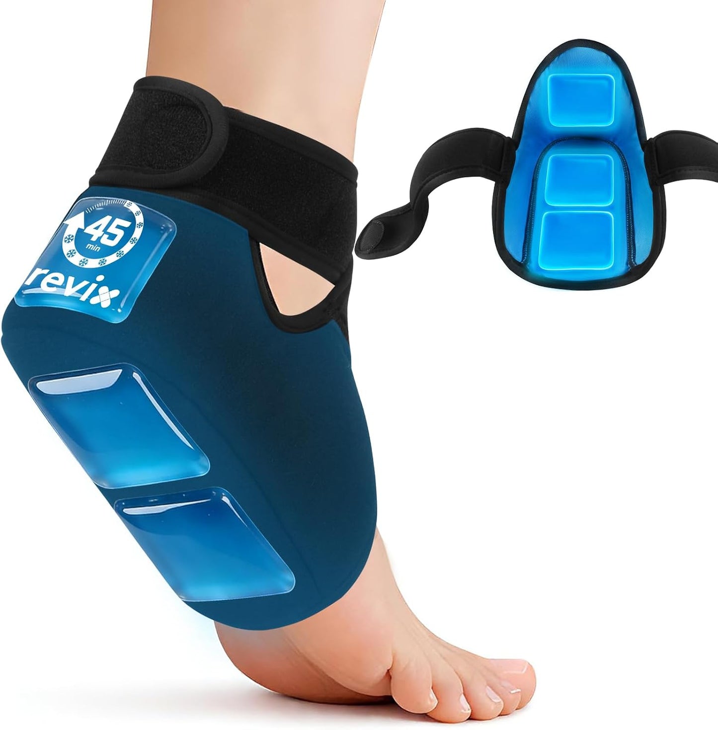 REVIX Heel Ice Pack Wraps for Achilles Tendonitis & Plantar Fasciitis with 45-Min Long Lasting Cold Therapy, 2 Packs Lightweight Gel Ice Pack for Heel Relaxation, Reusable Ice Wrap for Feet Swelling