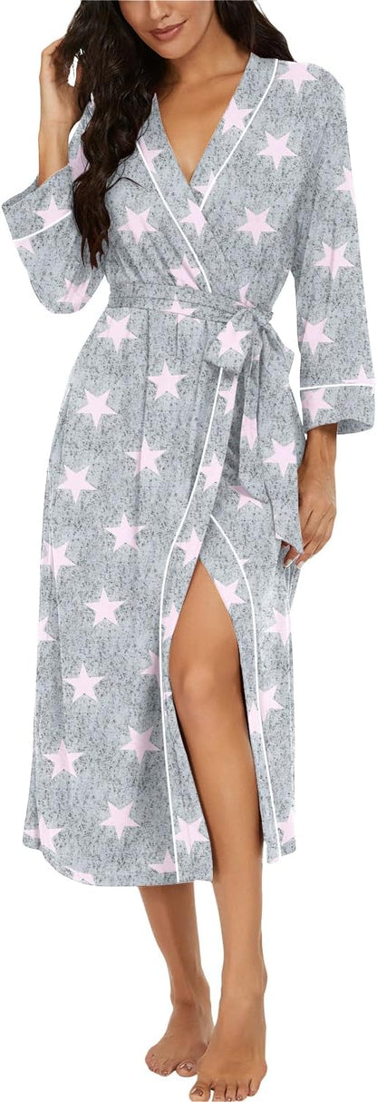 PrinStory Robes for Women 3/4 Sleeve Long Bath Robe XS-4XL