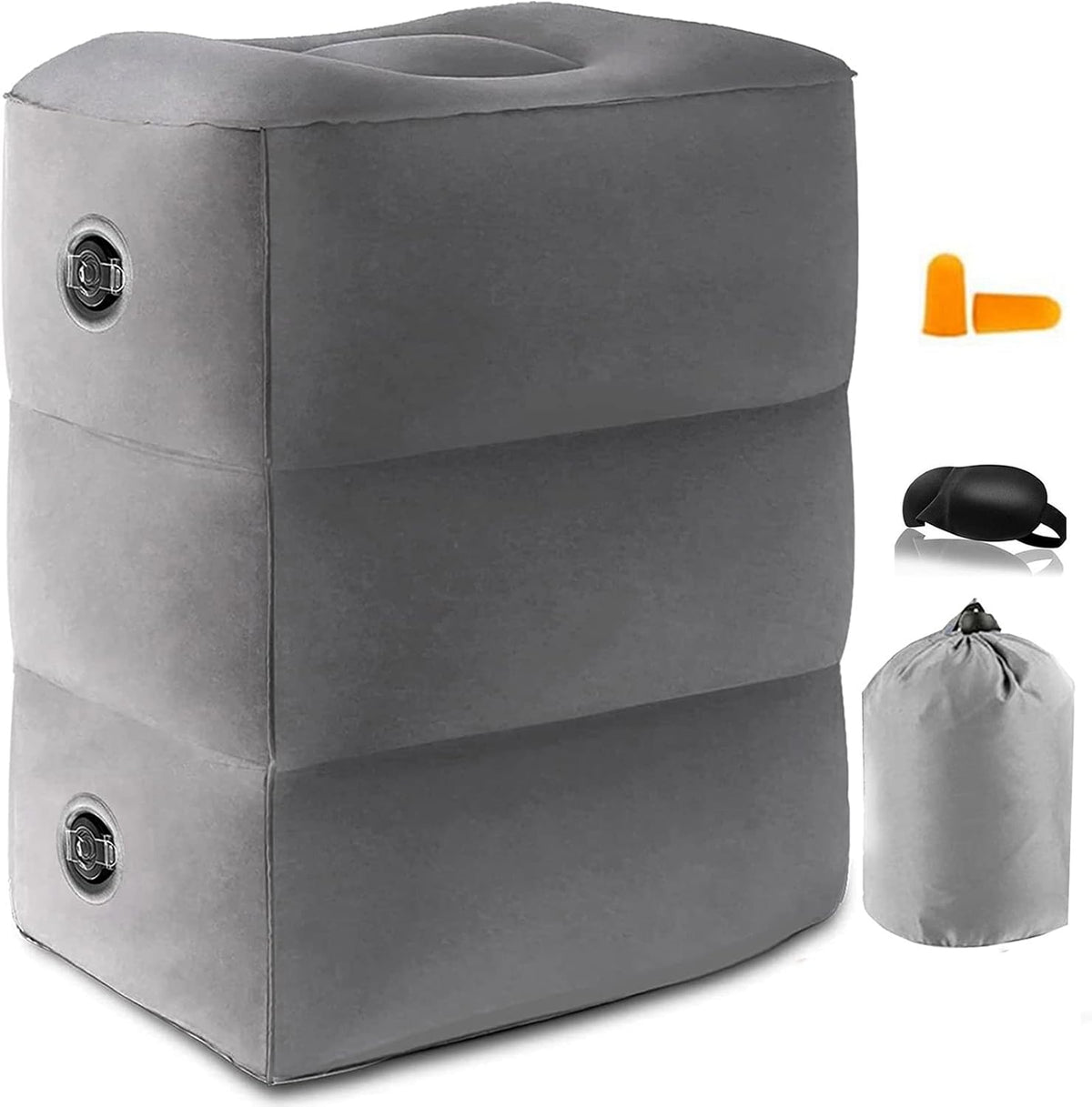 Inflatable Foot Rest Pillow for Travel, Adjustable Height Airplane Foot Cushion for Long Flights, Portable Comfort Footrest for Car, Office and Travel (Gray) (Black)