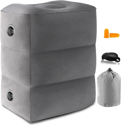 Inflatable Foot Rest Pillow for Travel, Adjustable Height Airplane Foot Cushion for Long Flights, Portable Comfort Footrest for Car, Office and Travel (Gray) (Black)