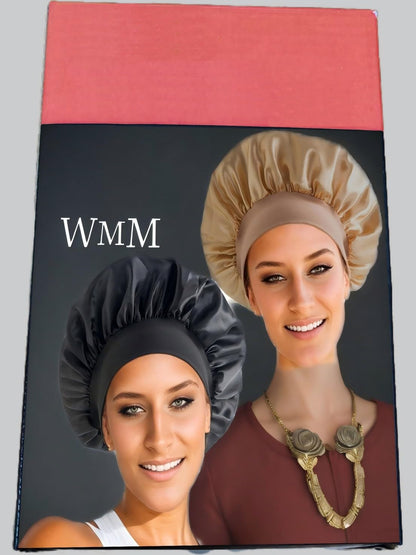 2Pcs Satin Hair Bonnets,Silk Bonnet for Sleeping, Soft Elastic Band Silk Sleep Cap, Hair Wrap for Women (Gold Black)