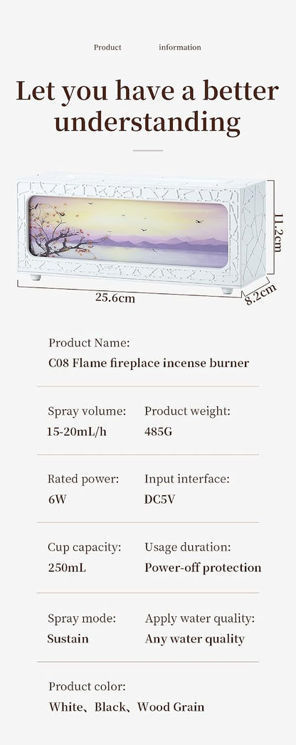 Fireplace Flame Essential Oil Diffuser, 280ml Aromatherapy Humidifier with Remote Control, 7 Color LED Lights, Ultrasonic Aroma Diffuser for Home Bedroom Office Yoga Spa, White