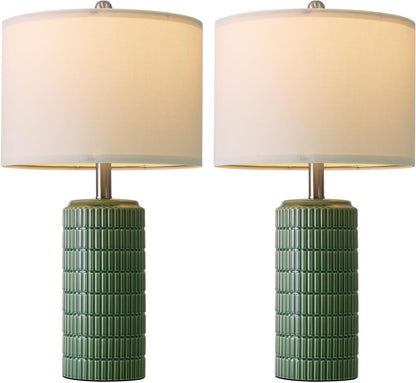 PoKat 23" Modern Ceramic Table Lamp Set of 2 for Living Room White Desk Lamps for Bedroom Farmhouse Bedside Nightstand Lamp House Warming Gifts New Home Decor End Table Lamps Gifts for Women Mom Beige