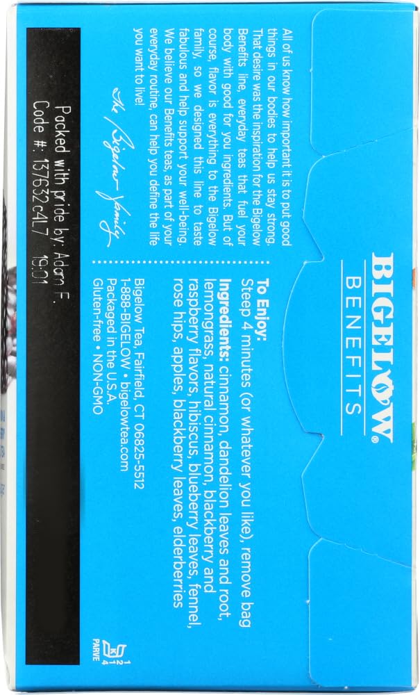 Bigelow Benefits Herbal Tea (Pack of 2) Cinnamon & Blackberry Herbal Tea, 18 Count (Pack of 2)