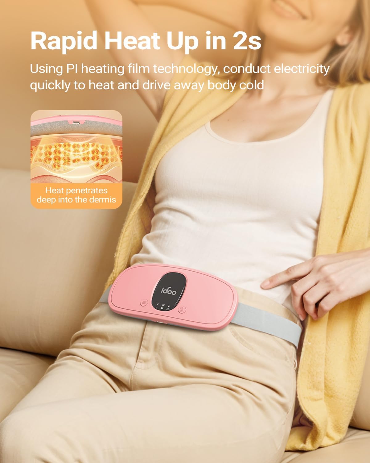 iDOO Cordless Heating Pad for Menstrual Cramps, Lightweight & Portable
