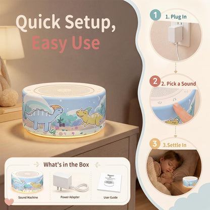 Kipcush White Noise Machine for Baby & Adults, 30 Soothing Sounds, Soft Non-Glare Nursery Lamp, 8 Color Night Lights, Memory Function (Angel V1 White, Standard)