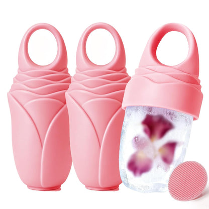 3 Pack Ice Roller for Face, Facial Ice Roller Silicone Mold Reusable for Face Women and Eye Neck Cold Skin Care Tools Freezer De Puff Eye Bags Reduce Migraine Pain Pink 1 + Purple 2
