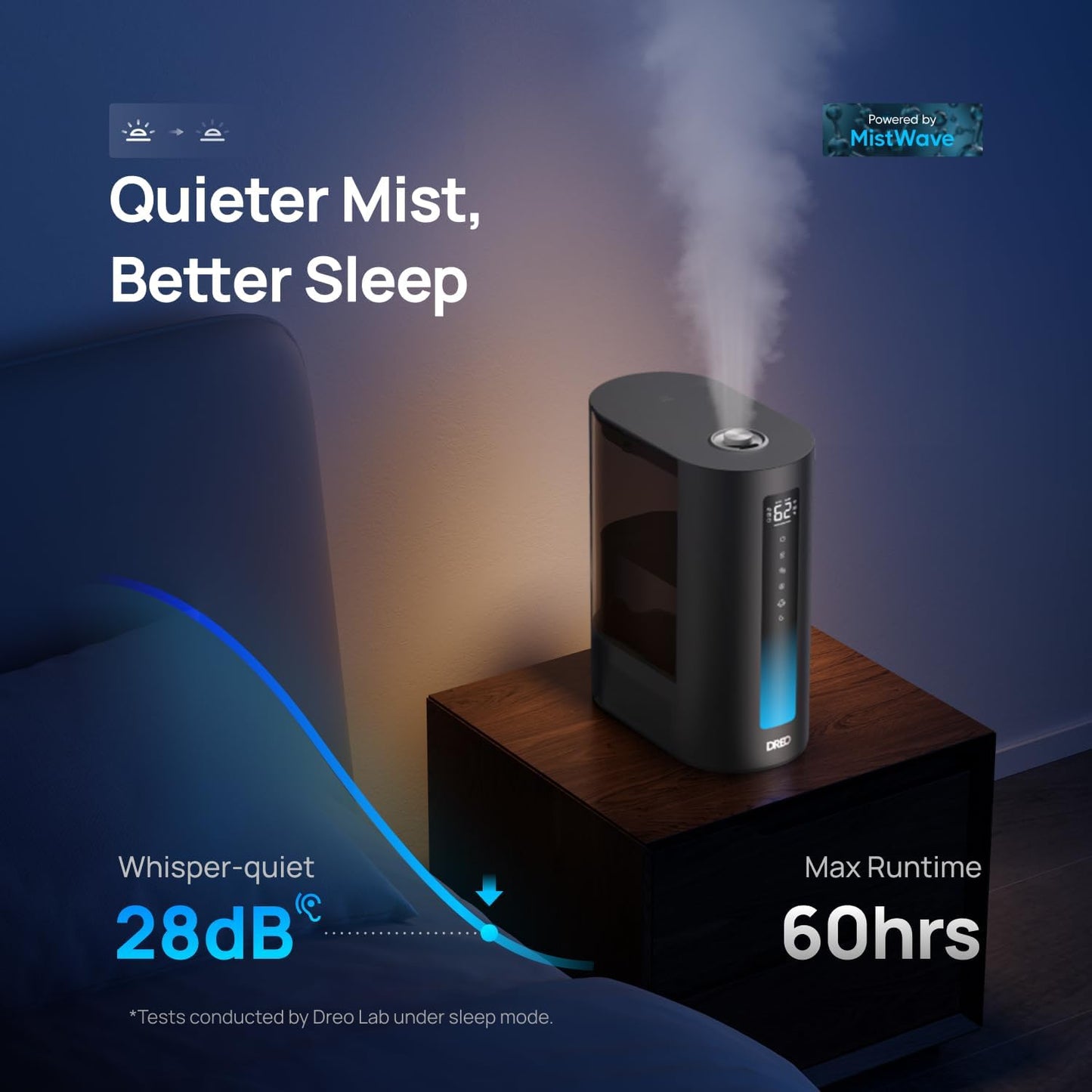DREO 6L Smart Warm & Cool Mist Humidifiers for Bedroom HM713S | 60-Hour Quiet Runtime for Large Room, 500ML/HR Output, Smart Humidity Sensor, Indicator Light, Works with Alexa & Google
