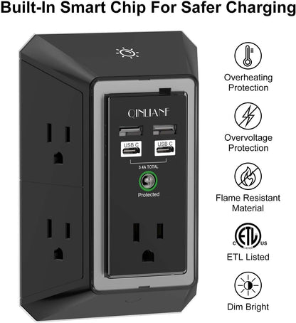 Wall Charger, Surge Protector, QINLIANF 5 Outlet Extender with 4 USB Ports